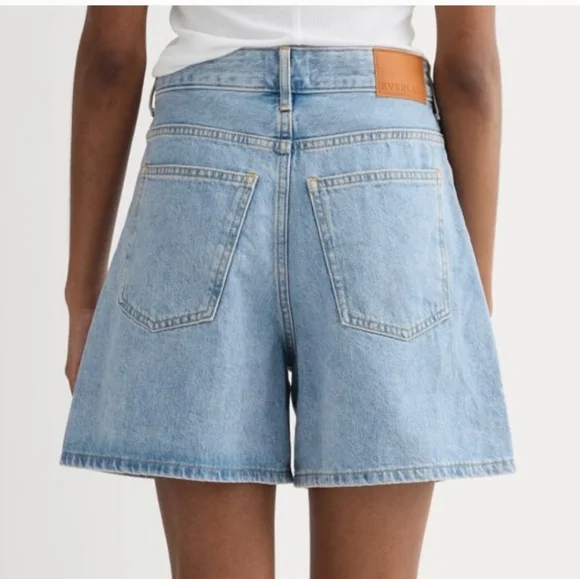 Everlane A Line Shorts Womens 27 Waist High Waisted Cotton Light Wash - Picture 2 of 10